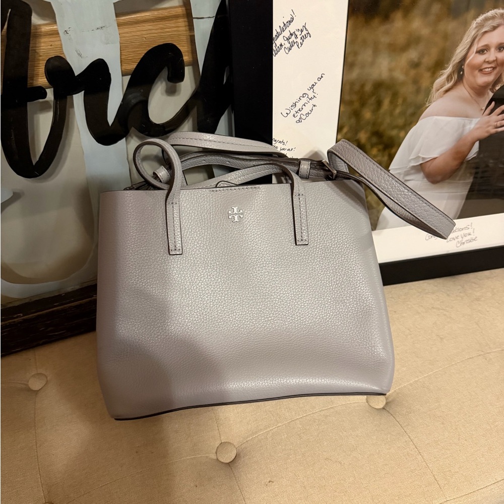 Tory Burch Light Gray Leather Tote